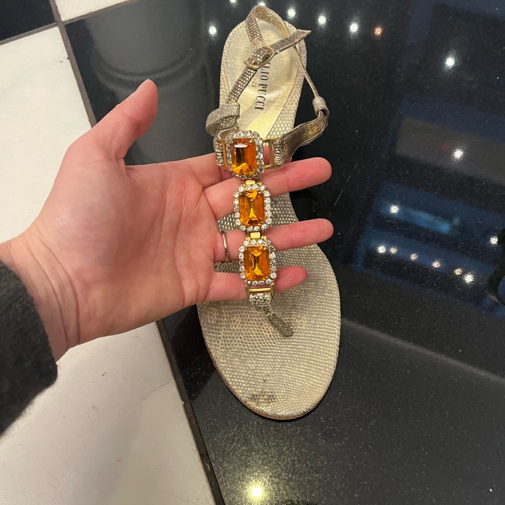 Emilio Pucci Gold Sandals with Amber Accents